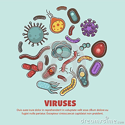 Viruses bacteria harmful and healthy harmful organism vector Vector Illustration