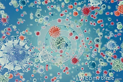 Viruses in infected organism, viral disease epidemic, virus abstract background. 3d rendering Stock Photo