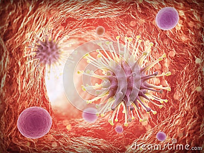 Viruses inside a blood vessel Cartoon Illustration