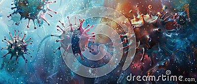Viruses inside cell, microscopic view of biological tissue, abstract micro life background. Theme of science, macro, microbiology Stock Photo