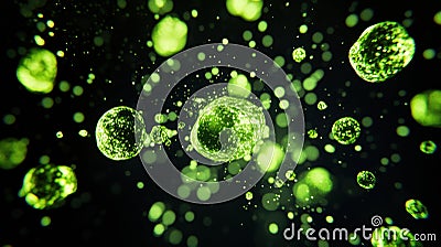 Viruses invade and interact with cells in a complex biological process at a microscopic level. Generative AI Stock Photo