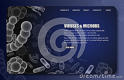 Viruses and microbes landing page website vector template Vector Illustration