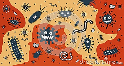 Viruses and parasites in the organism. Germs and bacteria. Pathogenic environment. Vector illustration Vector Illustration
