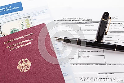 Visa application with german travel passport Stock Photo