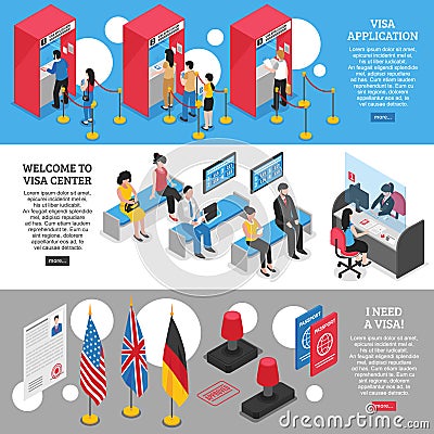 Visa Center Banners Set Vector Illustration