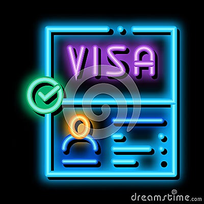visa document confirmation neon glow icon illustration Vector Illustration