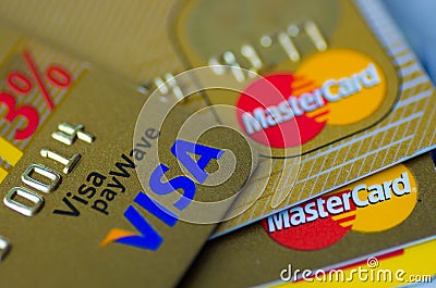 Visa and Master credit cards Editorial Stock Photo