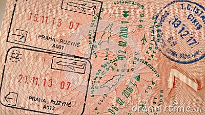 Visa stamps in passport Editorial Stock Photo