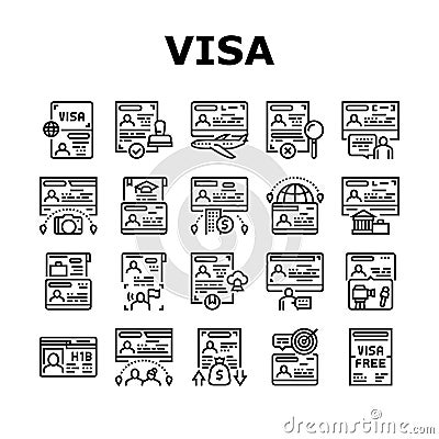 Visa For Traveling Collection Icons Set Vector Vector Illustration