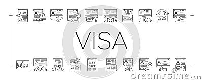 Visa For Traveling Collection Icons Set Vector . Vector Illustration
