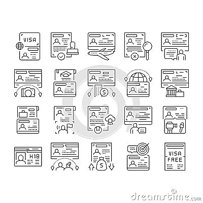 Visa For Traveling Collection Icons Set Vector . Vector Illustration