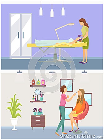 Visage Makeup and Cosmetician Procedure Vector Vector Illustration