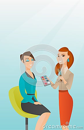 Visagiste doing makeup to young girl. Vector Illustration