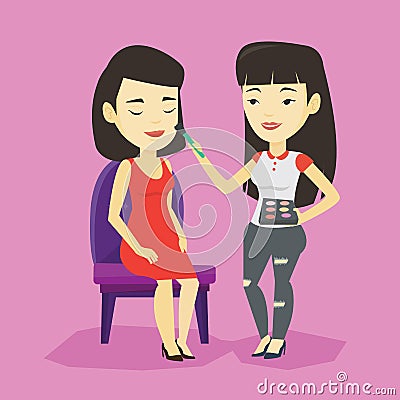 Visagiste doing makeup to young stylish girl. Vector Illustration