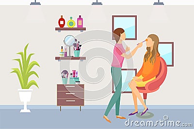 Visagiste Makeup Process of Making Visage Vector Vector Illustration