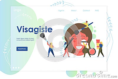 Visagiste vector website landing page design template Vector Illustration