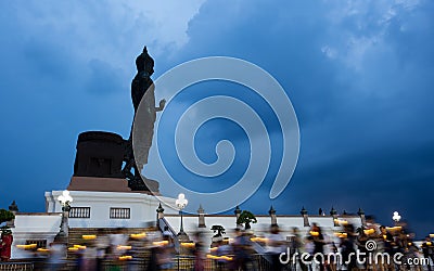 Visakabucha day Candle light trails of people walking around the Stock Photo