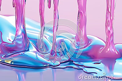 Viscous Pink and Blue Liquid Streams Cartoon Illustration