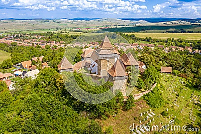 Viscri village church and cemetery in the traditional saxon village Viscri near Brasov, Romania Stock Photo