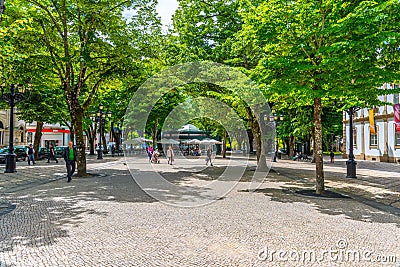 VISEU, PORTUGAL, MAY 20, 2019: People are strolling at praca republica at Viseu, Portugal Editorial Stock Photo