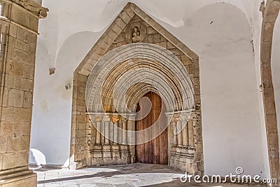 View of a gothic gate, on the interior cloister, Cathedral of Viseu Editorial Stock Photo