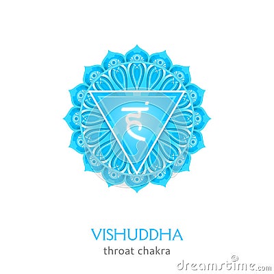 Vishuddha, throat chakra symbol. Colorful mandala. Vector illustration Vector Illustration