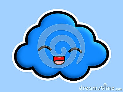 Kawaii cloud with happy expression on a blue background Stock Photo