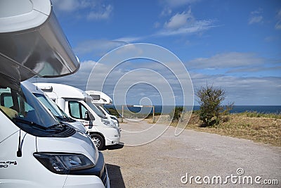 Motorhome standing on a parking place near the coast Editorial Stock Photo