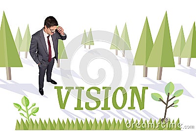 Vision against forest with earth tree Stock Photo