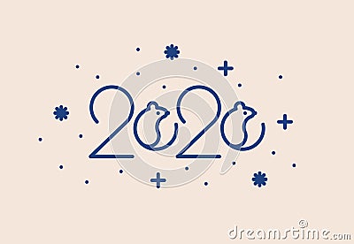 2020 vision line lettering logo design with rat Vector Illustration