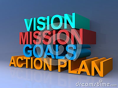 Vision, mission, goals, action and plan Stock Photo