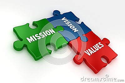 Vision, Mission, Values & Goals | 3D Puzzle Stock Photo