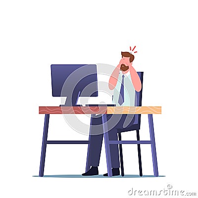 Vision Problems Concept. Office Worker Character Suffering of Lazy Eye Syndrome, Strabismus or Conjunctivitis Disease Vector Illustration