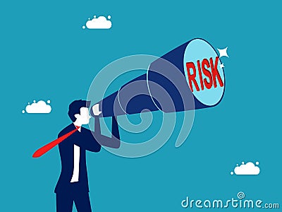 Vision of the Risk. Businessman looking through binoculars to see the risks Vector Illustration