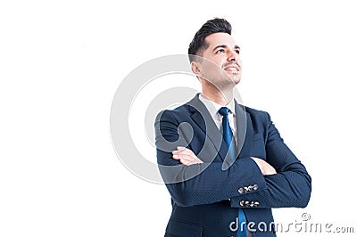Visionary businessman banker or broker looking up Stock Photo
