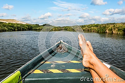 Visit the Courant d'Huchet by boat at Moliets in southwest France Stock Photo