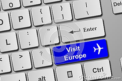 Visit Europe blue keyboard button Stock Photo