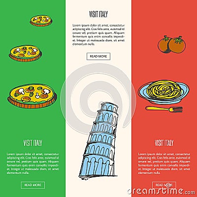 Visit Italy Touristic Vector Web Banners Vector Illustration