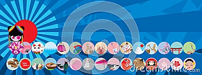 Visit japan circle banner Vector Illustration