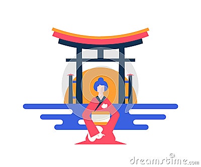 Visit Japan - colorful flat design style illustration Vector Illustration