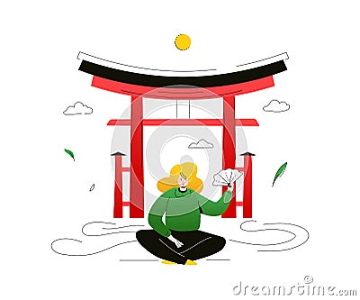 Visit Japan - colorful flat design style illustration Vector Illustration