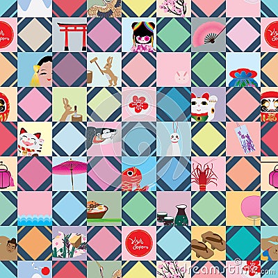 Visit japan stick diamond shape seamless pattern Vector Illustration