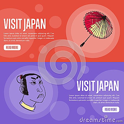 Visit Japan Touristic Vector Web Banners Vector Illustration