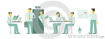 Visit in office. Looked into the room. People are working. Vector Illustration