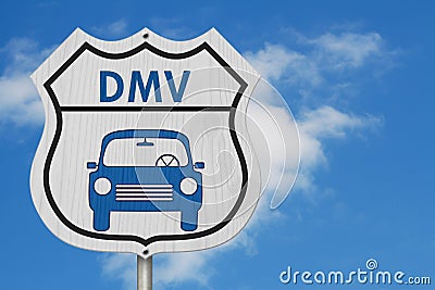 Visit to the DMV Highway Sign Stock Photo