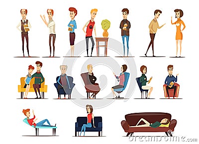 Visit To Psychologist Set Vector Illustration