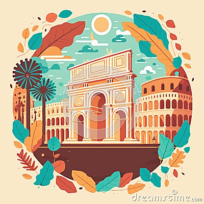 Visit travel rome italy destination, flat design concept vector illustration Vector Illustration