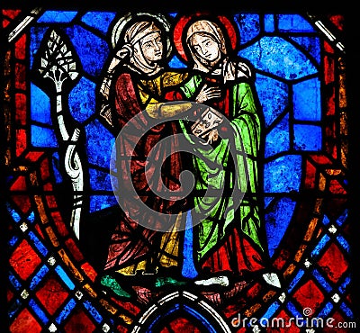 The Visitation Stained Glass in Cathedral of Tours, France Stock Photo