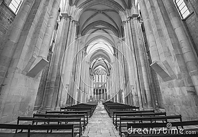 Nave of Alcobaca cathedral. Portugal Editorial Stock Photo