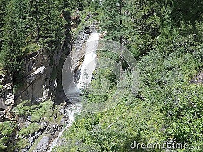 Beautiful two-level waterfall on the river Chubaty on the way to the eponymous pass in Buryatia Stock Photo